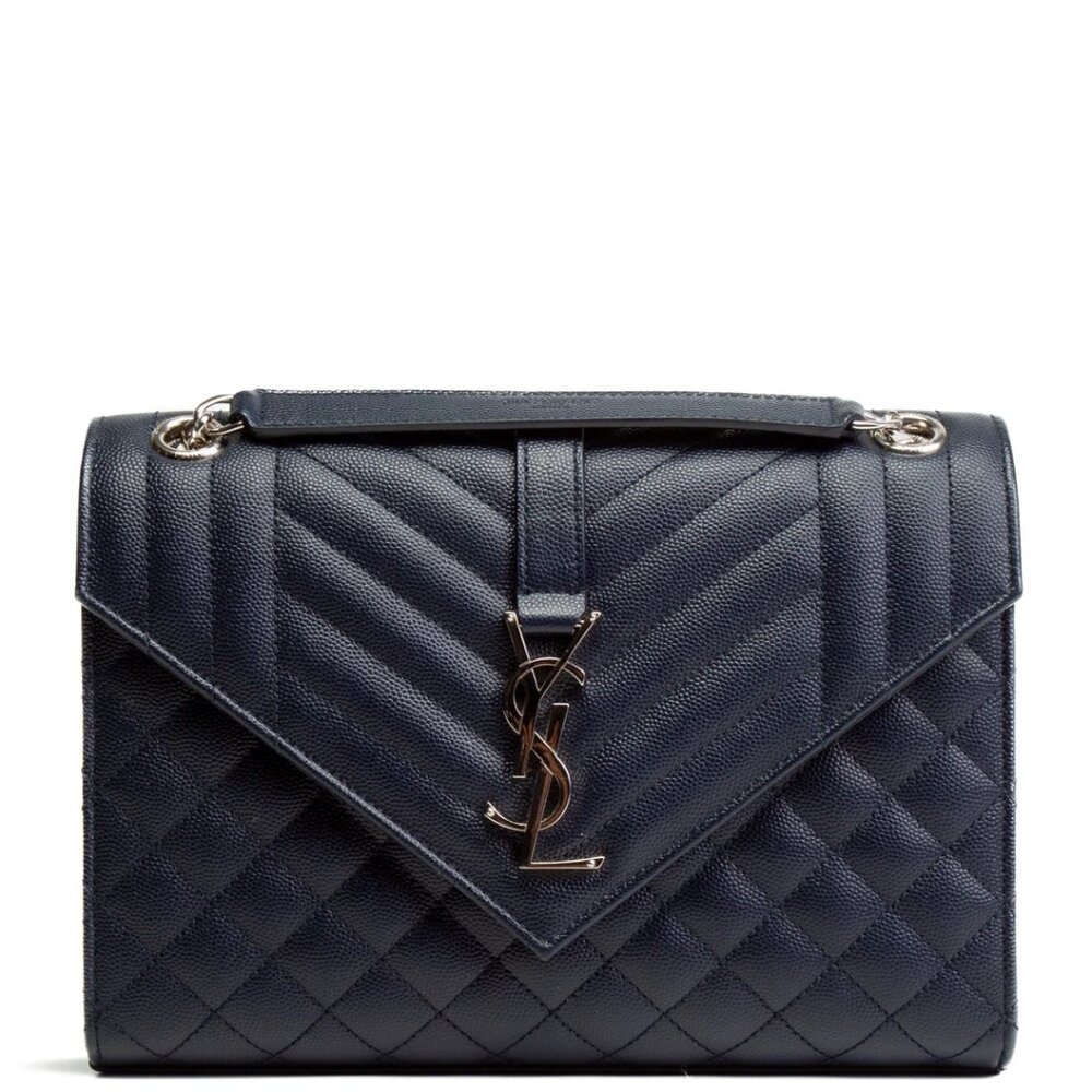 SAINT LAURENT Grain De Poudre Textured Mixed Matelasse Navy